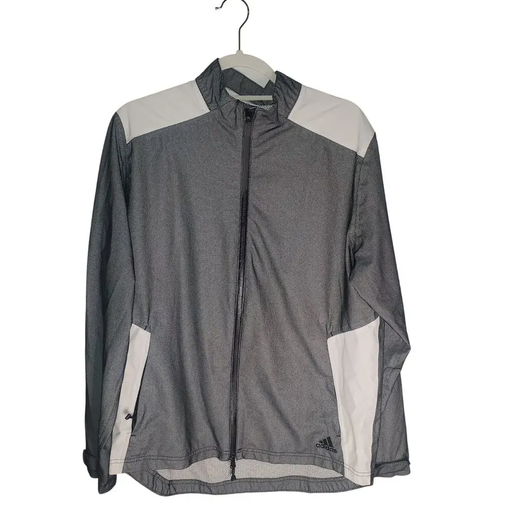 adidas RAIN.RDY Mens Golf Rain Jacket Size M Gray Black White Waterproof NO HOOD